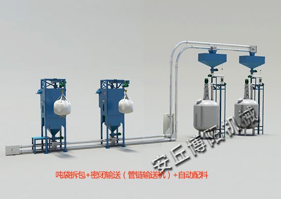 噸袋拆包機(jī)+管鏈?zhǔn)捷斔蜋C(jī)+自動配料系統(tǒng)